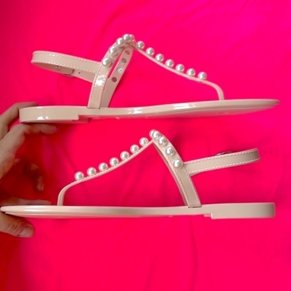 Brand New Stuart Weitzman Goldie Pearly Stud Jelly Sandals Ankle Strap Neutral - Picture 7 of 12
